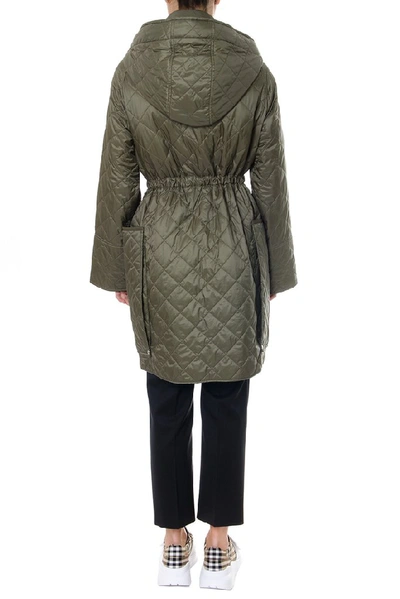 Shop Burberry Quilted Hooded Parka In Green