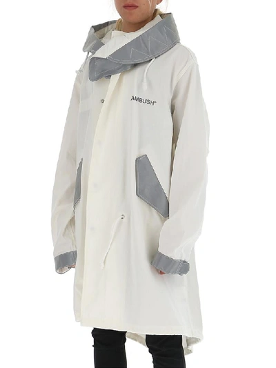 Shop Ambush Oversized Drawstring Waist Hooded Coat In White