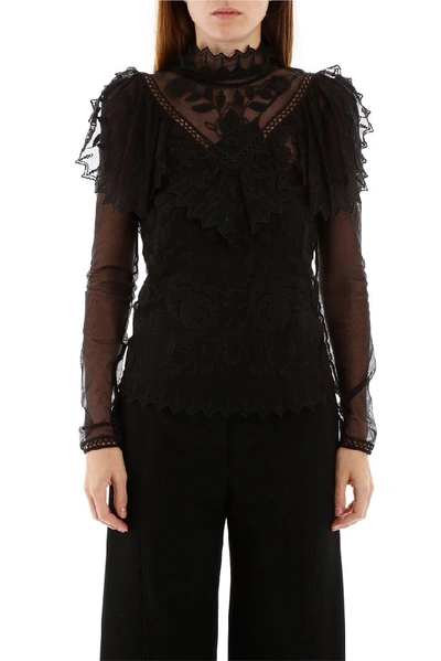 Shop See By Chloé Lace Insert Mesh Blouse In Black