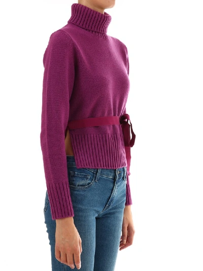 Shop Moncler Turtleneck Logo Sweater In Purple