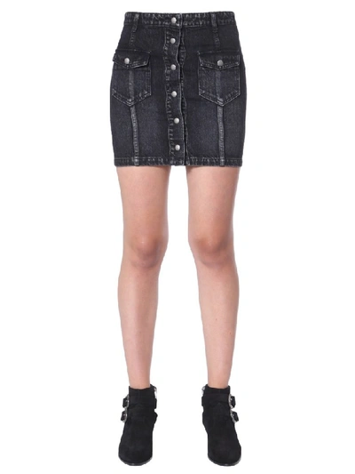 Shop Saint Laurent Buttoned Denim Mini Skirt In Black