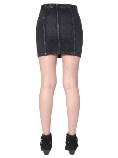 Shop Saint Laurent Buttoned Denim Mini Skirt In Black