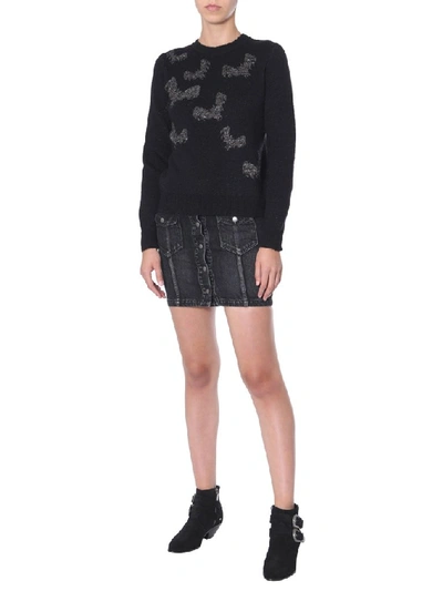 Shop Saint Laurent Buttoned Denim Mini Skirt In Black