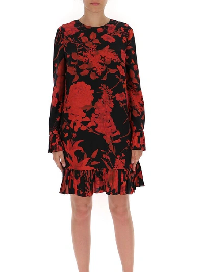 Shop Valentino Floral Print Pleated Dress In Multi