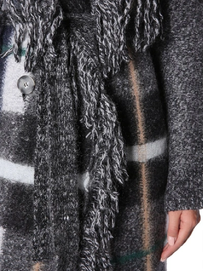 Shop Stella Mccartney Checker Fringed Coat In Grey