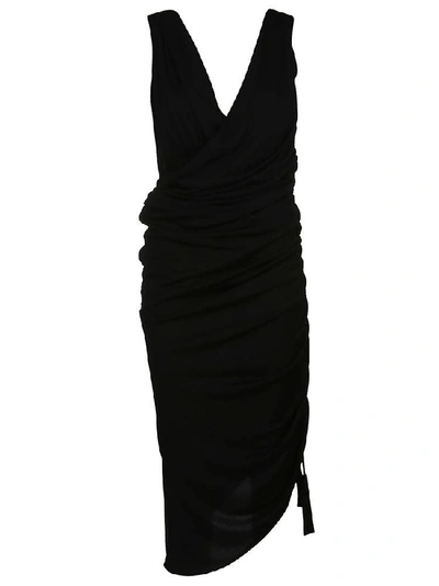 Shop Lanvin Asymmetric Ruched Dress In Black