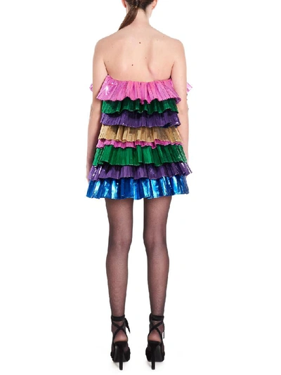 Shop Attico Strapless Pleated Ruffle Mini Dress In Multi