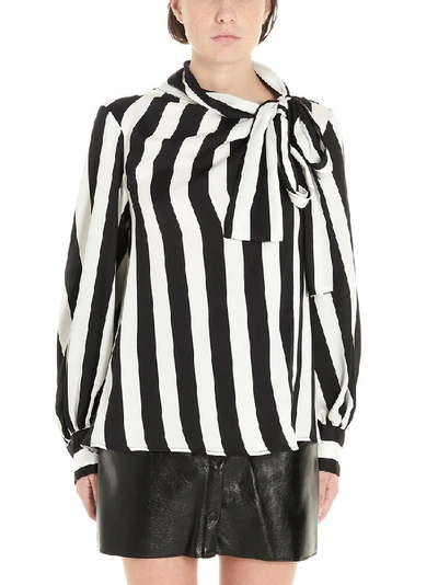 Shop Msgm Striped Pussybow Blouse In Multi