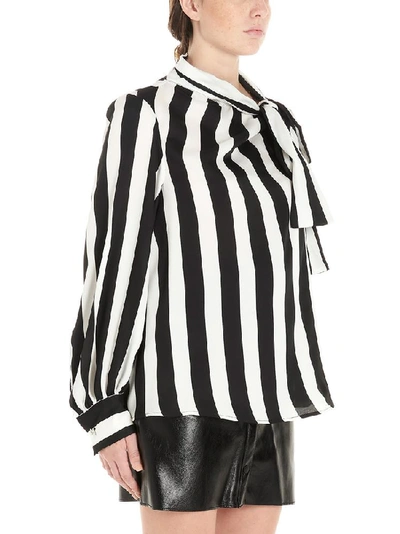 Shop Msgm Striped Pussybow Blouse In Multi
