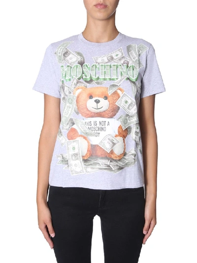 Shop Moschino Teddy Logo T In Grey