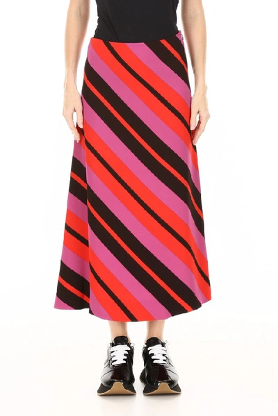 Shop Marni Diagonal Stripe Midi Skirt In Red