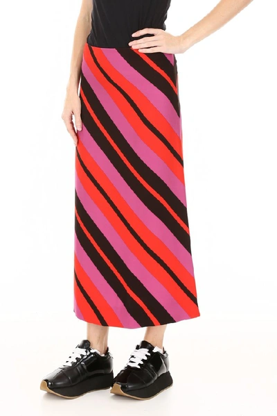 Shop Marni Diagonal Stripe Midi Skirt In Red