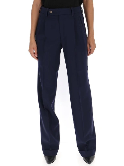 Shop Gucci Wide Leg Pants In Navy