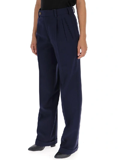 Shop Gucci Wide Leg Pants In Navy