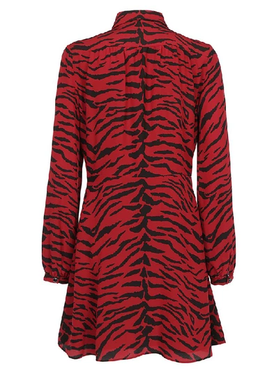 Shop Saint Laurent Zebra Print Long Sleeve Dress In Red