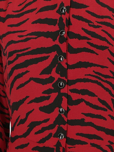 Shop Saint Laurent Zebra Print Long Sleeve Dress In Red