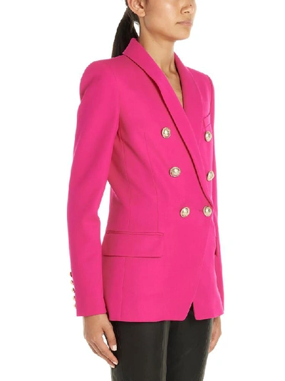 Shop Balmain Double Breasted Blazer In Pink