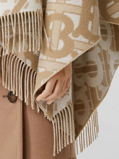Shop Burberry Monogram Merino Wool Cashmere Jacquard Cape In Light Sand