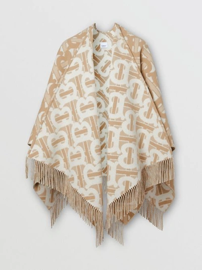 Shop Burberry Monogram Merino Wool Cashmere Jacquard Cape In Light Sand