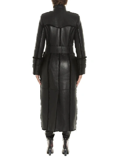 Shop Balmain Belted Double Breasted Shearling Coat In Black