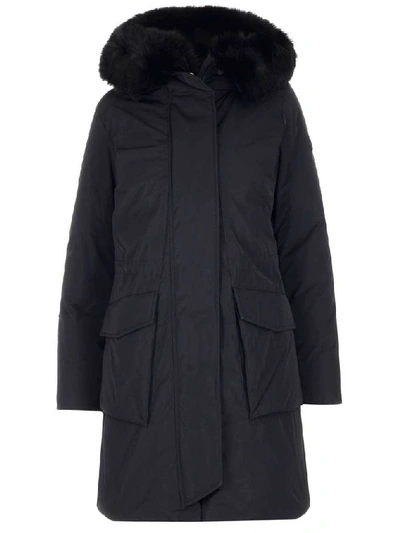 Shop Woolrich Fox Fur Hooded Parka Coat In Black