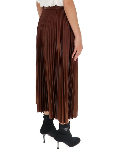 Shop Prada Pleated High Waist Midi Skirt In Brown