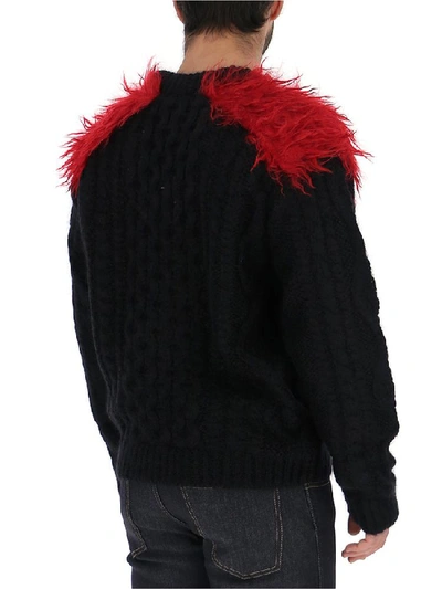 Shop Prada Faux Fur Shoulder Chunky Knit Jumper In Black
