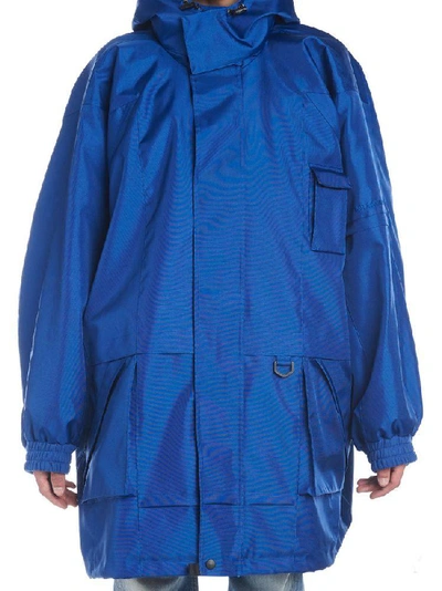 Shop Balenciaga Oversized Hooded Parka In Blue