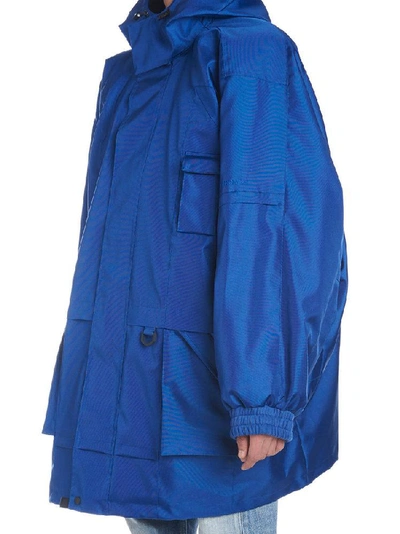 Shop Balenciaga Oversized Hooded Parka In Blue