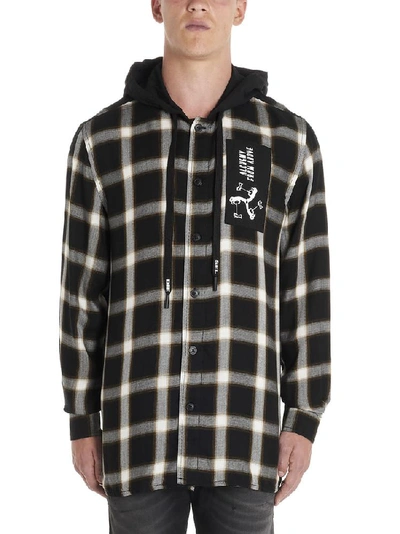 Shop Diesel Checkered Logo Patch Hooded Shirt In Multi