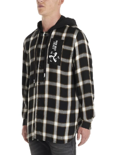 Shop Diesel Checkered Logo Patch Hooded Shirt In Multi