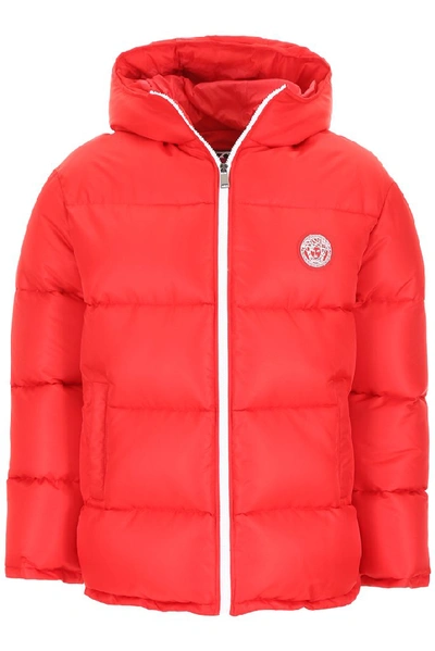 Shop Versace Hooded Padded Jacket In Red