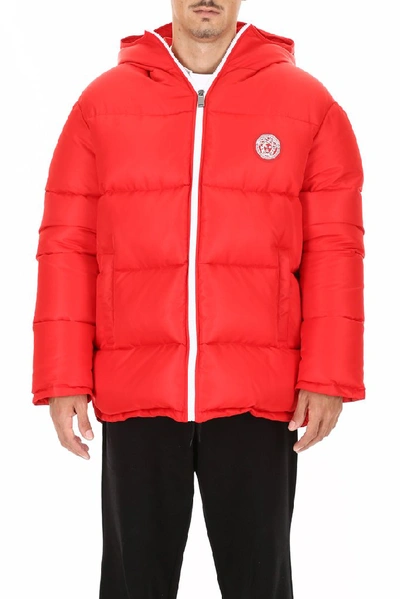 Shop Versace Hooded Padded Jacket In Red