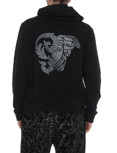 Shop Versace Collection Back Logo Zipped Hoodie In Black