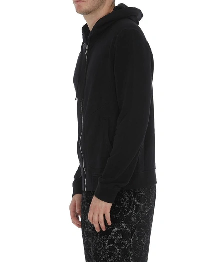 Shop Versace Collection Back Logo Zipped Hoodie In Black