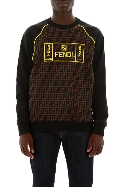 Shop Fendi Ff Logo Print Sweatshirt In Lemon