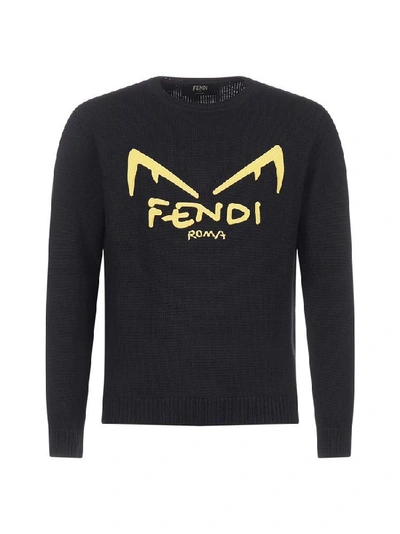 Shop Fendi Bag Bugs Logo Crewneck Sweater In Black