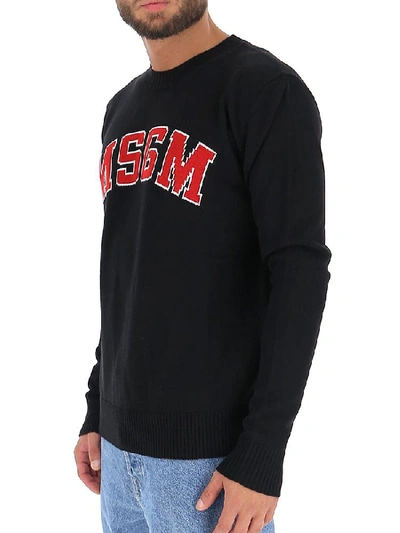 Shop Msgm Jacquard Logo Sweater In Black