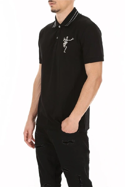 Shop Alexander Mcqueen Embellished Dancing Skeleton Polo Shirt In Black