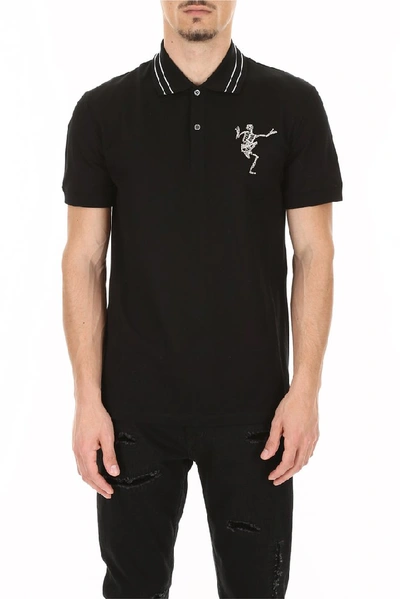 Shop Alexander Mcqueen Embellished Dancing Skeleton Polo Shirt In Black