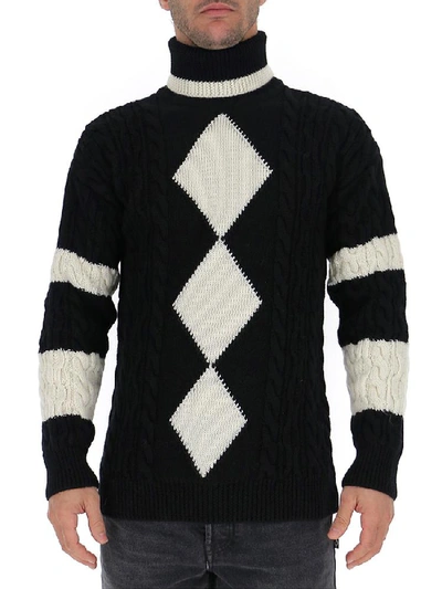 Shop Saint Laurent Argyle Turtle Neck Knitted Pullover In Multi