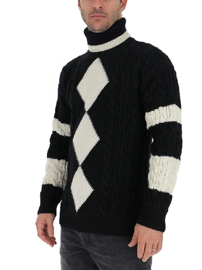 Shop Saint Laurent Argyle Turtle Neck Knitted Pullover In Multi