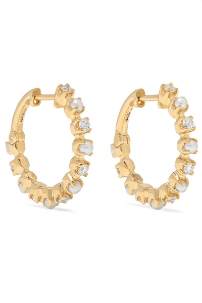 Shop Marlo Laz Mini Full Circle 14-karat Gold, Diamond And Pearl Earrings