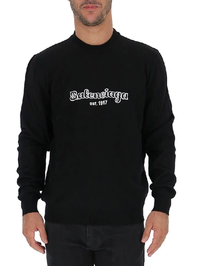 Shop Balenciaga Logo Print Crewneck Pullover In Black