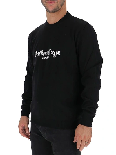 Shop Balenciaga Logo Print Crewneck Pullover In Black