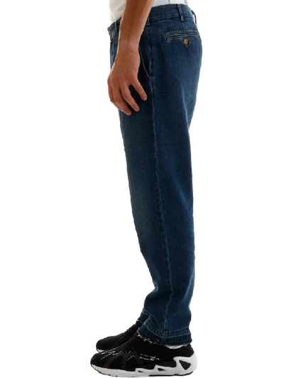 Shop Gucci Classic Logo Embroidered Tapered Jeans In Blue