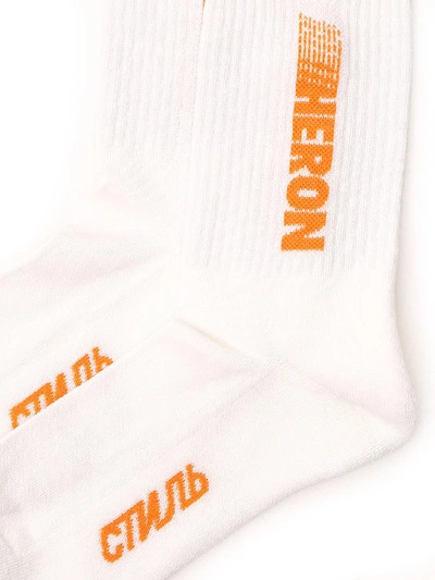 Shop Heron Preston Ribbed Logo Socks In White
