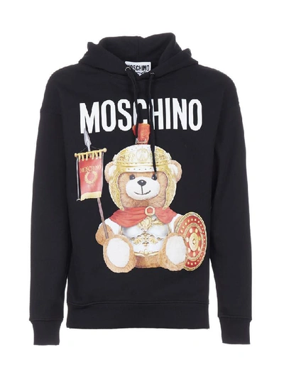Shop Moschino Roman Teddy Hoodie In Black
