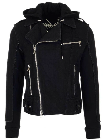 Shop Balmain Asymmetric Zip Biker Jacket In Black