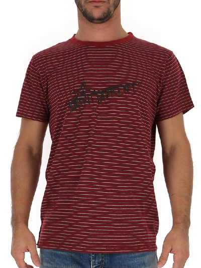 Shop Saint Laurent Striped Star Logo T-shirt In Red